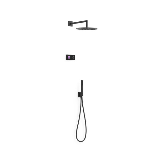 Conjunto ducha electrónica empotrada termostático Tres Shower Technology Exclusive Negro mate rociador mural 2 vías Ø300mm