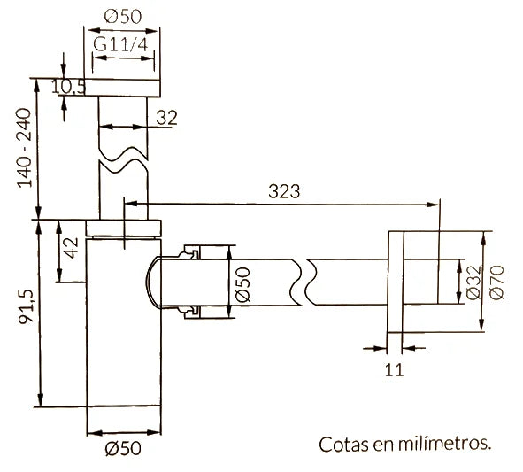 Sifón botella horizontal Stillo desagüe lavabo / bidet 1 1/4" compacto color Cromo