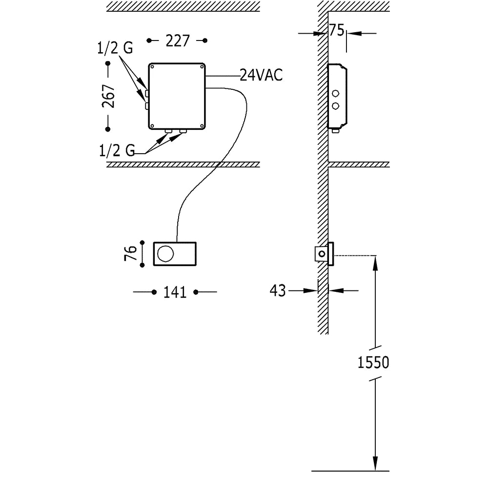 Conjunto ducha electrónica empotrada termostático Tres Shower Technology Exclusive cromo rociador mural 2 vías Ø300mm