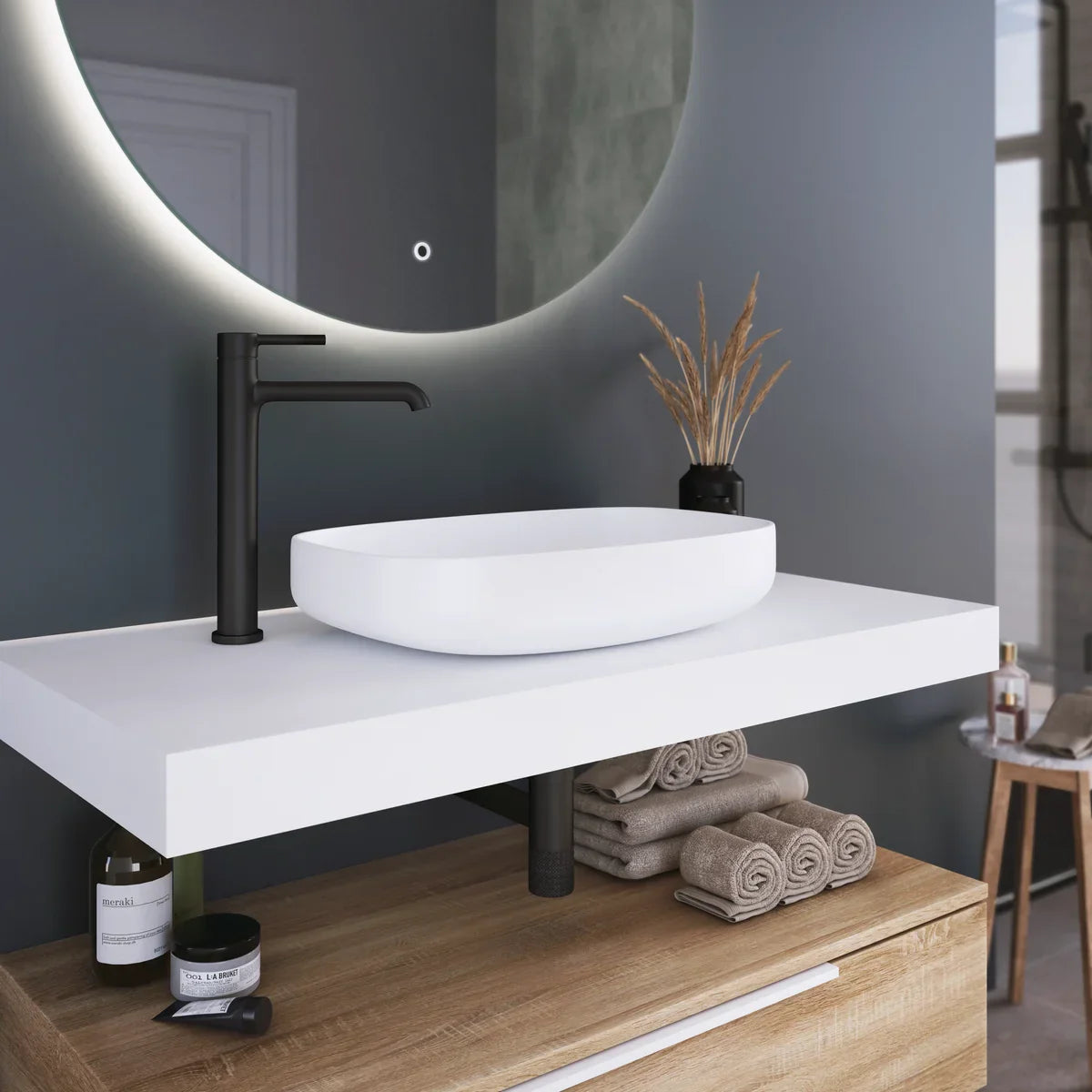 Encimera de baño con faldón Stillo Nival 600x460mm blanco mate
