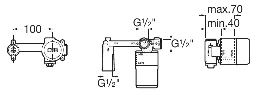 Grifería empotrada mezclador lavabo mural Roca Ona 2 agujeros 1 vía Cromo caño 180mm