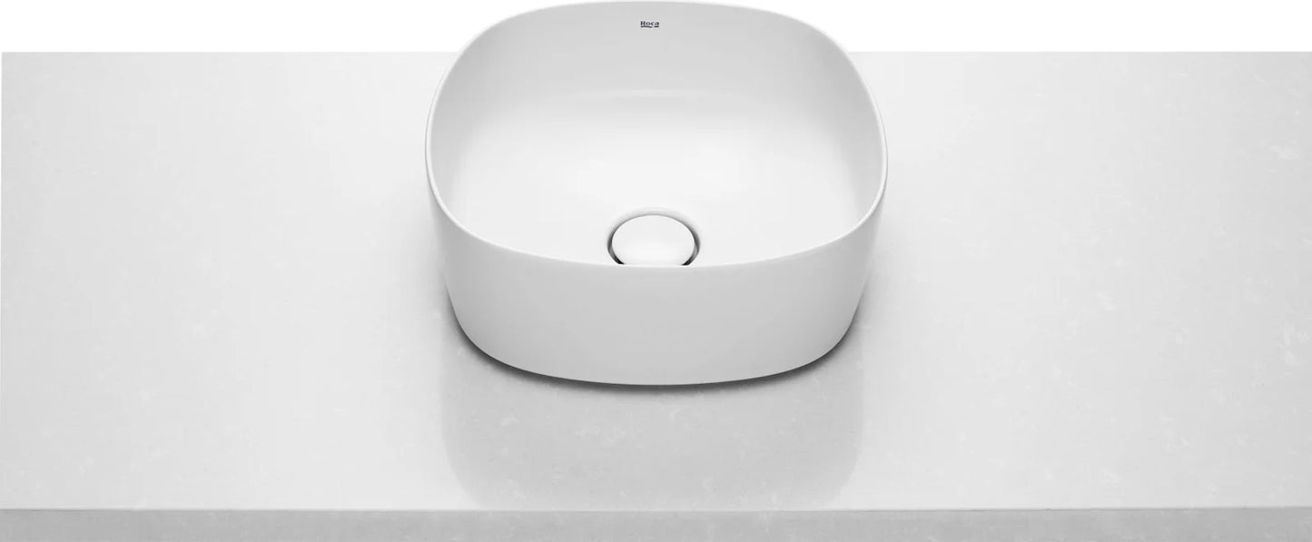 Lavabo redondo Roca Inspira Soft Ø370mm sobre encimera blanco sin orificios