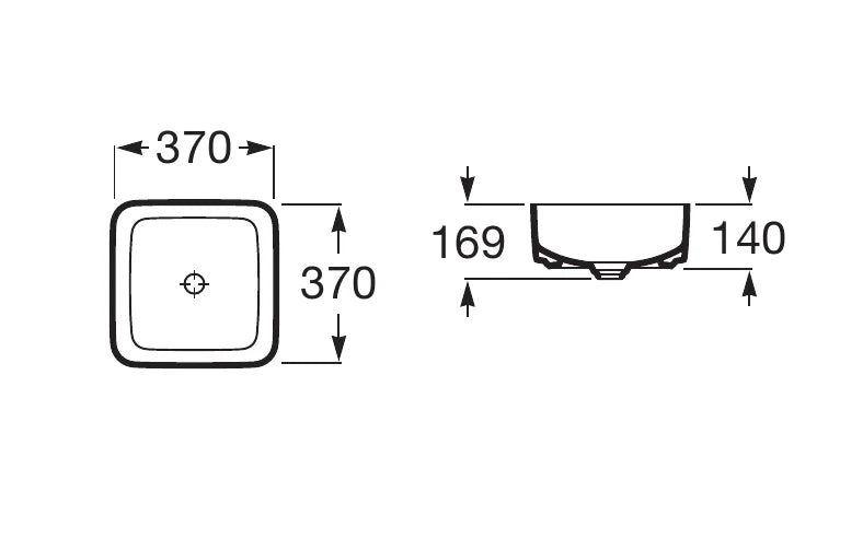 Lavabo cuadrado Roca Inspira Square 370x370mm sobre encimera blanco sin orificios