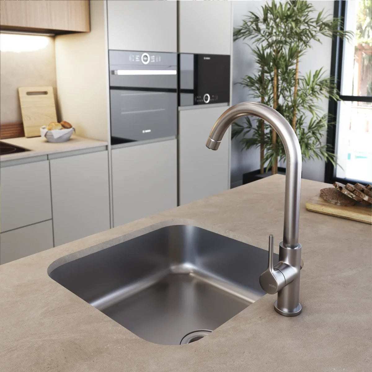 Grifería de fregadero Stillo Hades monomando apariencia Acero Inoxidable