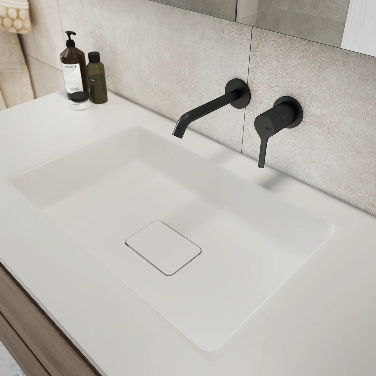 Grifo de lavabo empotrado en pared Stillo Hades conjunto monomando color Cromo.