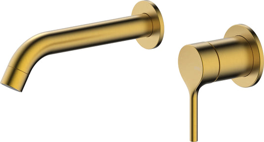 Grifo de lavabo empotrado en pared Stillo Hades conjunto monomando color Oro.