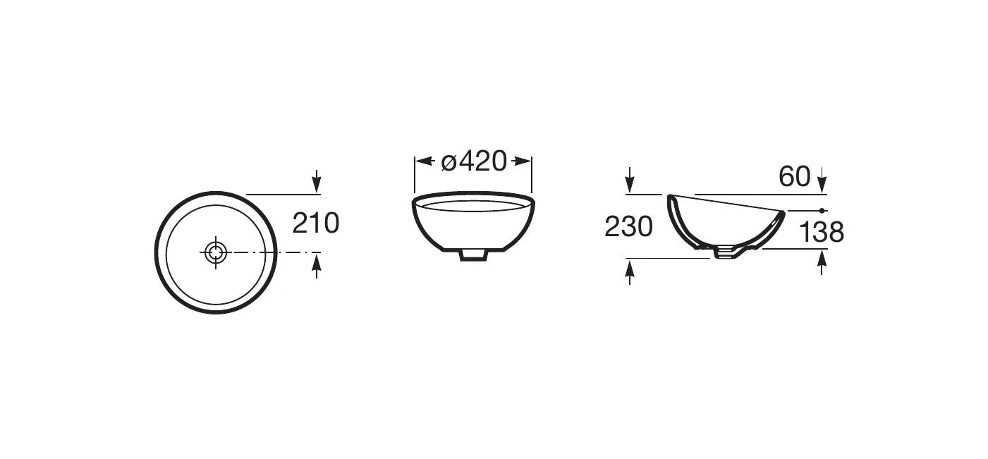 Lavabo redondo Roca Bol Ø420mm sobre encimera blanco sin orificios