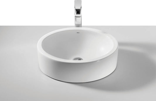 Lavabo redondo Roca Fuego Ø490mm sobre encimera blanco sin orificios