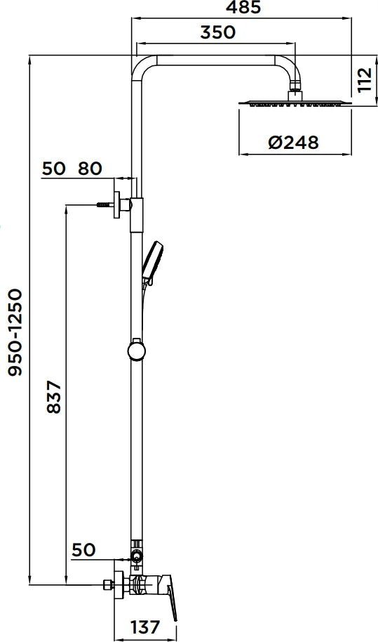Columna de grifería para ducha monomando Stillo Hera negro rociador mural 2 vías Ø248mm maneral de 3 funciones
