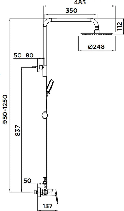 Columna de grifería para ducha monomando Stillo Hera negro rociador mural 2 vías Ø248mm maneral de 3 funciones