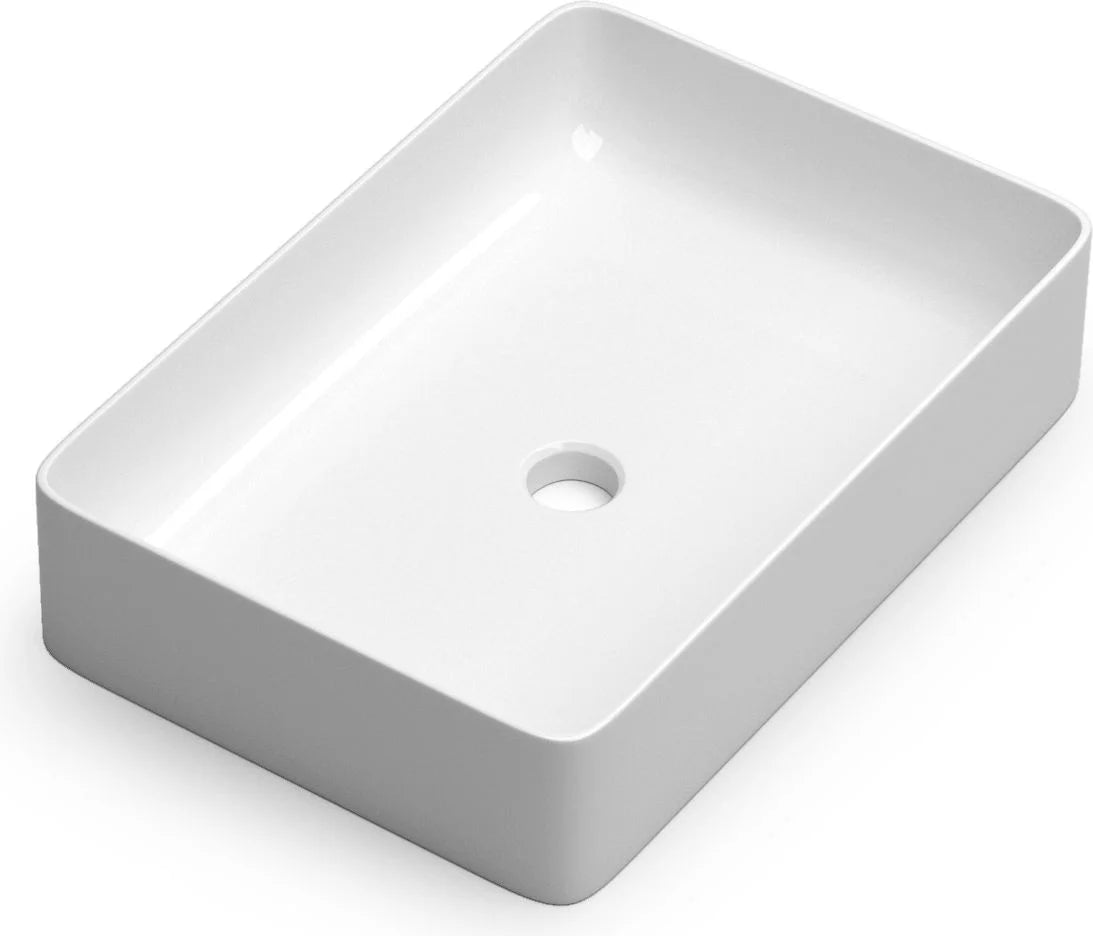 Lavabo rectangular Stillo Tempe 510x350mm sobre encimera blanco seno centrado