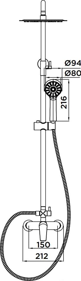 Columna de grifería para ducha monomando Stillo Hera negro rociador mural 2 vías Ø248mm maneral de 3 funciones
