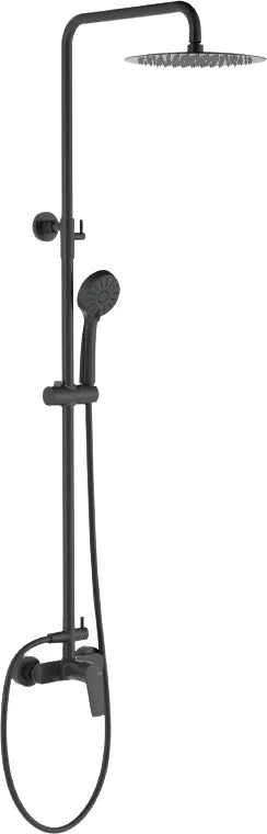 Columna de grifería para ducha monomando Stillo Hera negro rociador mural 2 vías Ø248mm maneral de 3 funciones
