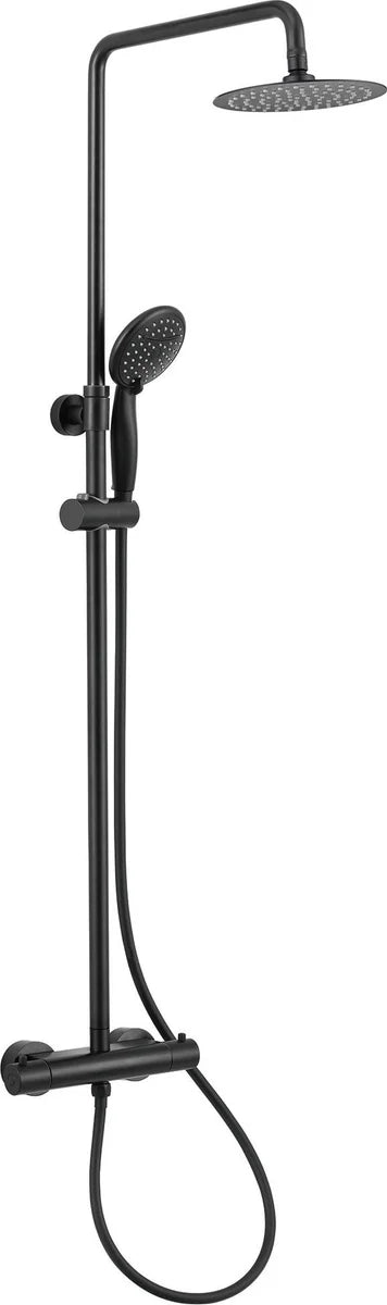 Columna de grifería para ducha termostático Stillo Capri negro rociador mural 2 vías Ø200mm