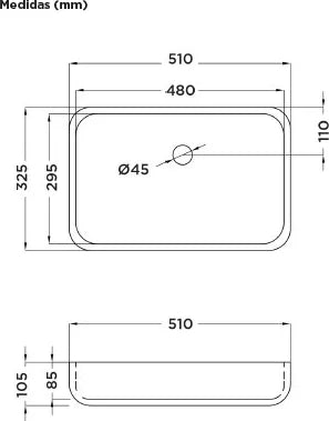 Lavabo rectangular Stillo Vulcano Spring 510x330mm sobre encimera blanco